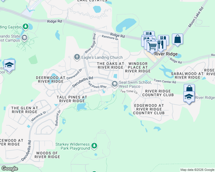 map of restaurants, bars, coffee shops, grocery stores, and more near 10932 Brookhaven Drive in New Port Richey