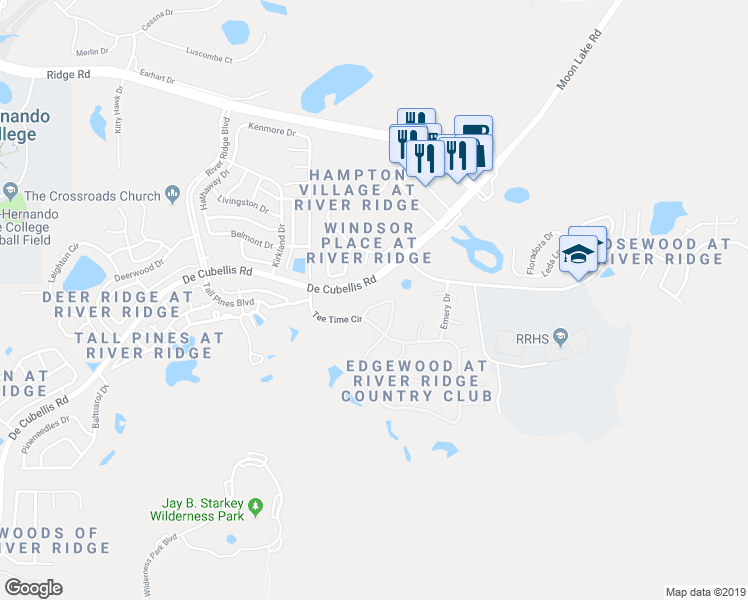 map of restaurants, bars, coffee shops, grocery stores, and more near 7732 Hampton Hills Loop in New Port Richey