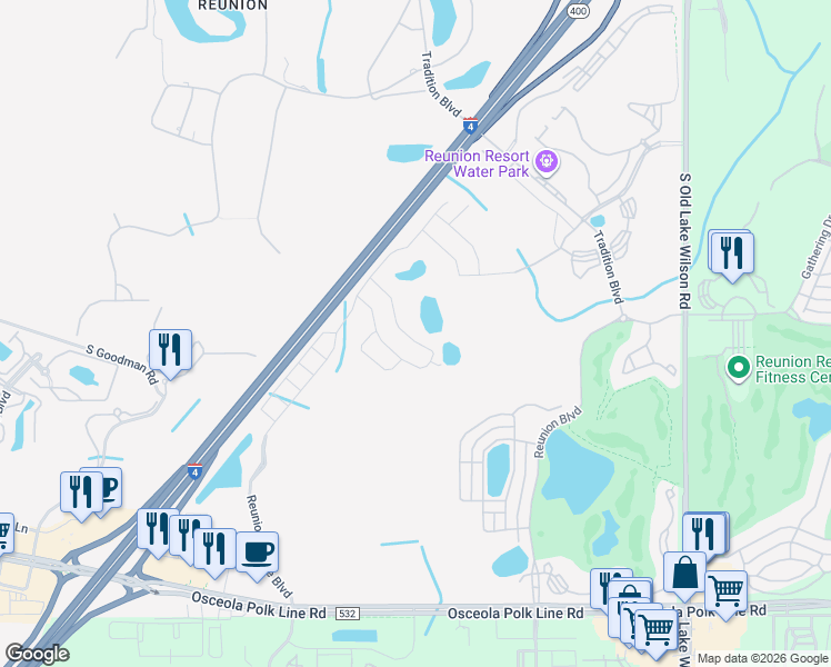 map of restaurants, bars, coffee shops, grocery stores, and more near in Kissimmee