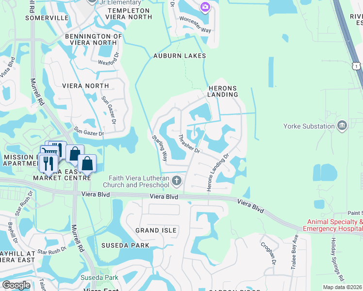 map of restaurants, bars, coffee shops, grocery stores, and more near 827 Thrasher Dr in Rockledge