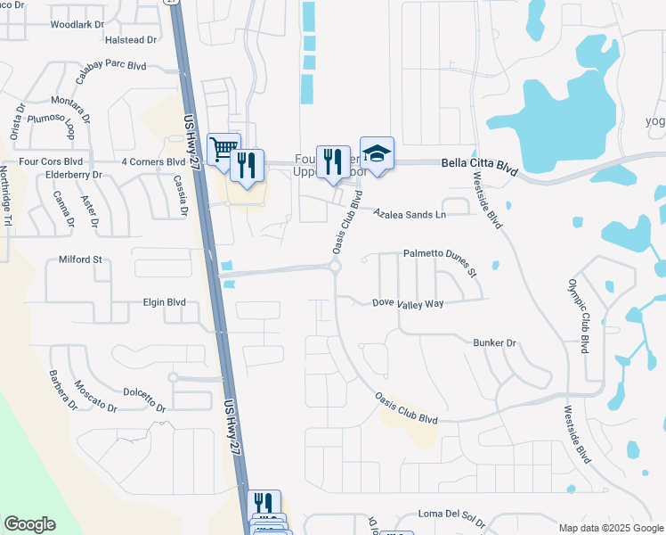 map of restaurants, bars, coffee shops, grocery stores, and more near 9153 Caddie Way in Davenport