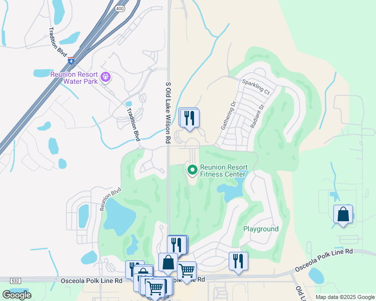 map of restaurants, bars, coffee shops, grocery stores, and more near 7510 Seven Eagles Way in Osceola County
