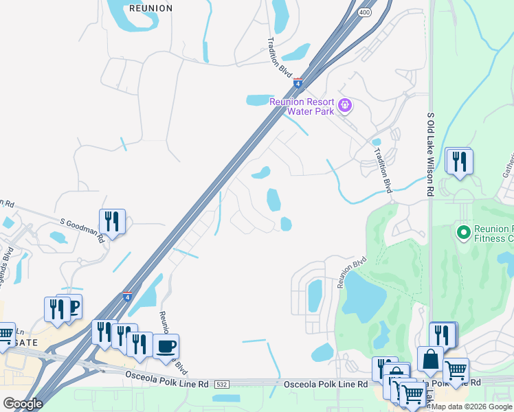map of restaurants, bars, coffee shops, grocery stores, and more near in Kissimmee