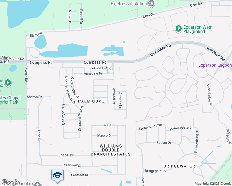 map of restaurants, bars, coffee shops, grocery stores, and more near 7714 Atwood Drive in Wesley Chapel