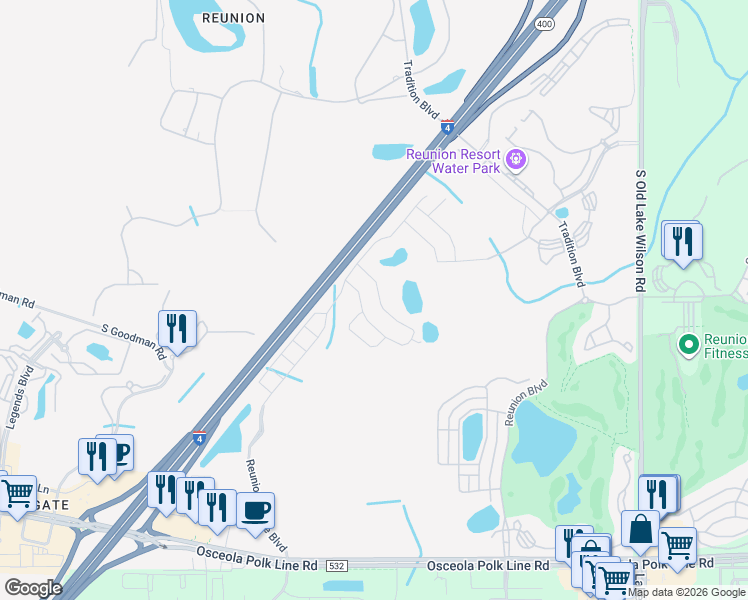 map of restaurants, bars, coffee shops, grocery stores, and more near in Kissimmee