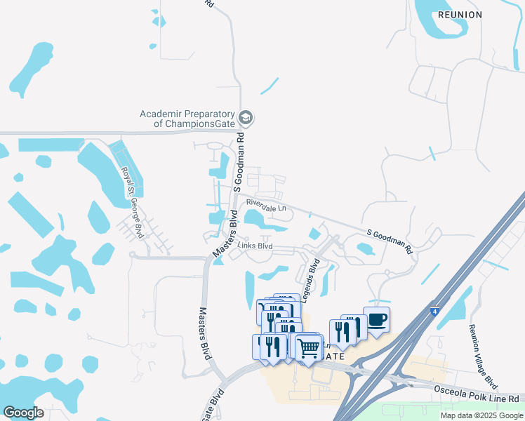 map of restaurants, bars, coffee shops, grocery stores, and more near 8318 Riverdale Lane in Davenport
