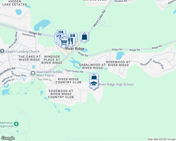 map of restaurants, bars, coffee shops, grocery stores, and more near 11616 Leda Lane in New Port Richey