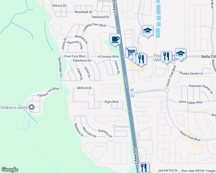 map of restaurants, bars, coffee shops, grocery stores, and more near 304 Old Bridge Circle in Davenport
