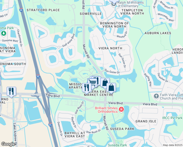 map of restaurants, bars, coffee shops, grocery stores, and more near 1881 Long Iron Drive in Rockledge