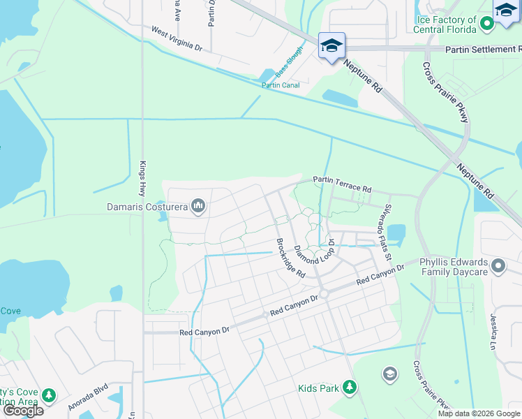 map of restaurants, bars, coffee shops, grocery stores, and more near 1846 Partin Terrace Road in Kissimmee