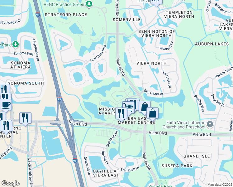 map of restaurants, bars, coffee shops, grocery stores, and more near 8 Long Iron Drive in Rockledge
