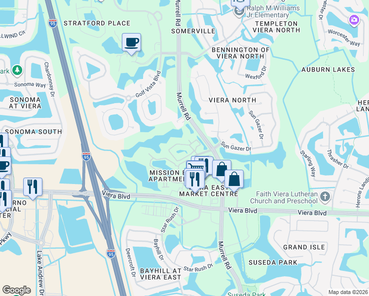 map of restaurants, bars, coffee shops, grocery stores, and more near 1790 Rocky Wood Circle in Rockledge