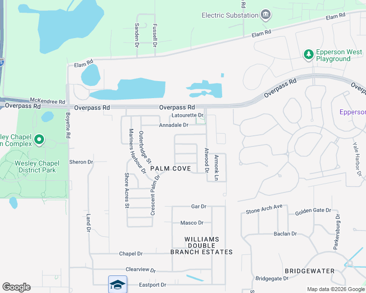 map of restaurants, bars, coffee shops, grocery stores, and more near 30604 Casewell Place in Wesley Chapel