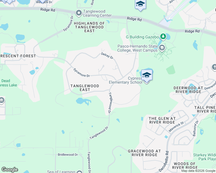 map of restaurants, bars, coffee shops, grocery stores, and more near 7755 Tanglewood Drive in New Port Richey