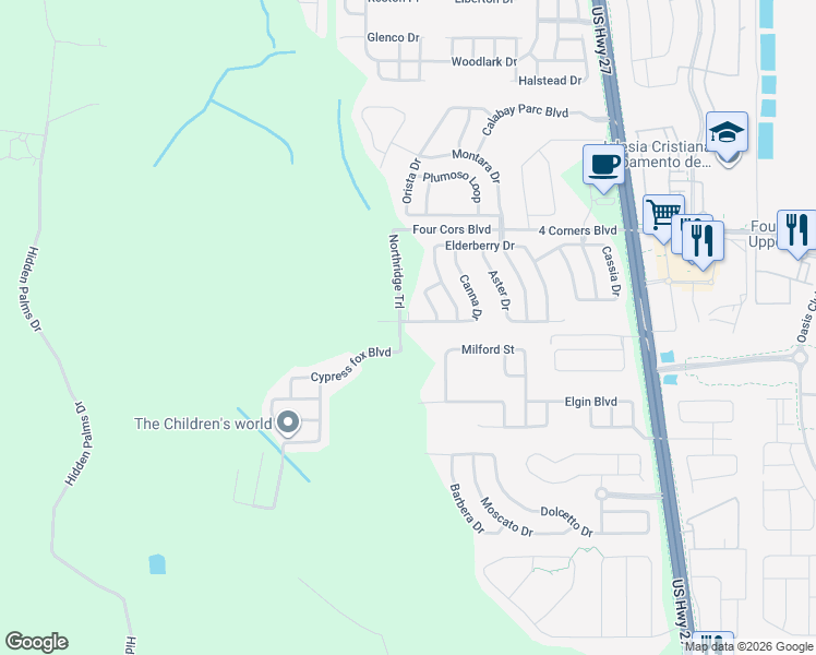 map of restaurants, bars, coffee shops, grocery stores, and more near 674 Canna Drive in Davenport