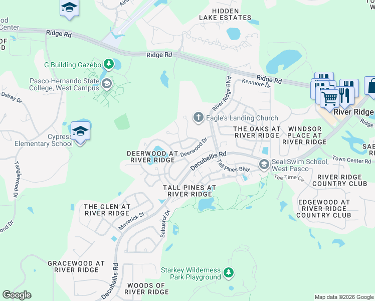 map of restaurants, bars, coffee shops, grocery stores, and more near 7737 Landsdowne Lane in New Port Richey