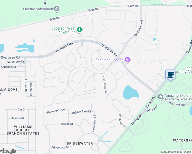 map of restaurants, bars, coffee shops, grocery stores, and more near 31634 Tansy Bend in Wesley Chapel