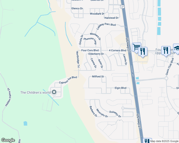 map of restaurants, bars, coffee shops, grocery stores, and more near 522 Canna Drive in Davenport