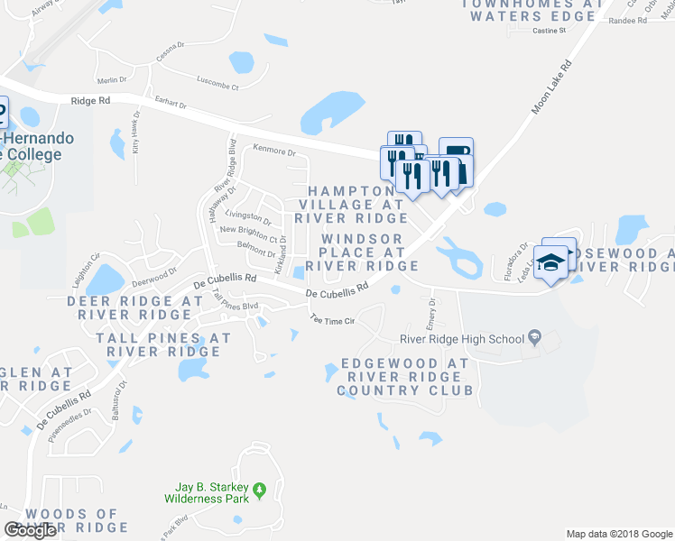 map of restaurants, bars, coffee shops, grocery stores, and more near 7702 Prospect Hill Circle in New Port Richey