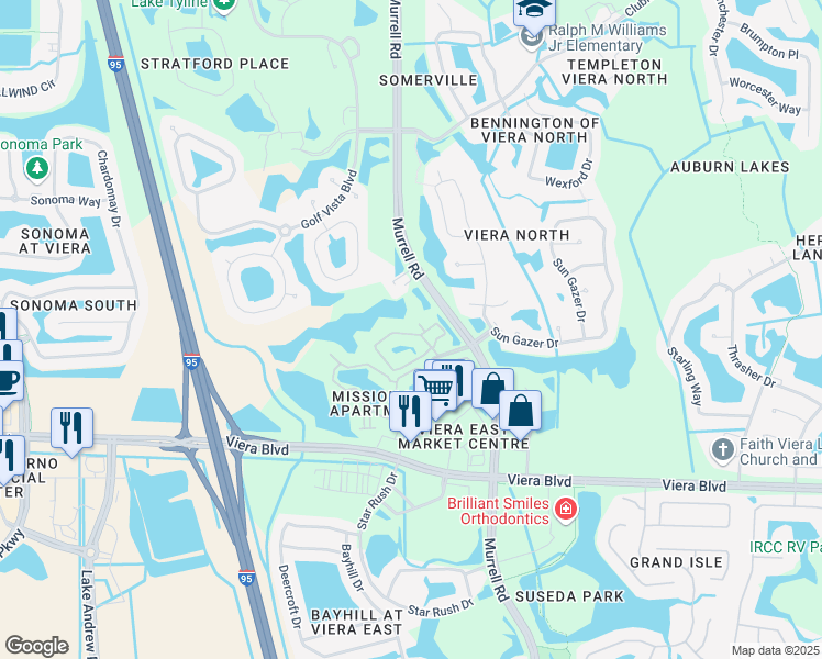 map of restaurants, bars, coffee shops, grocery stores, and more near 4 Long Iron Drive in Rockledge