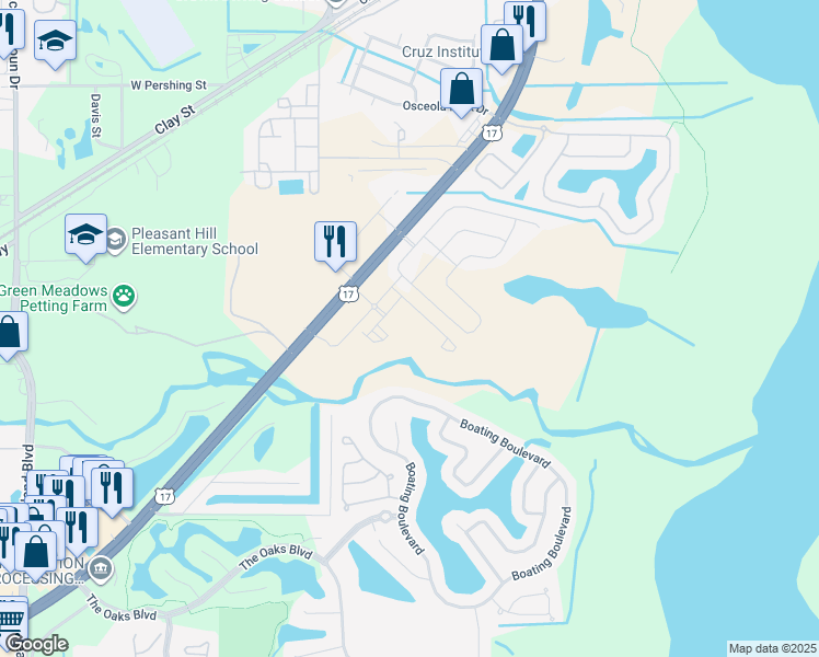 map of restaurants, bars, coffee shops, grocery stores, and more near 1375 Oak Haven Drive in Kissimmee