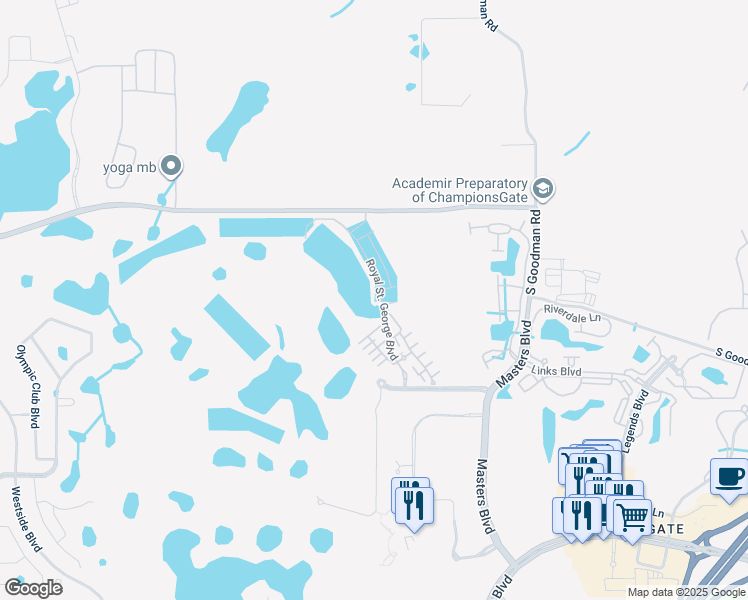 map of restaurants, bars, coffee shops, grocery stores, and more near 1340 Royal Saint George Boulevard in Davenport