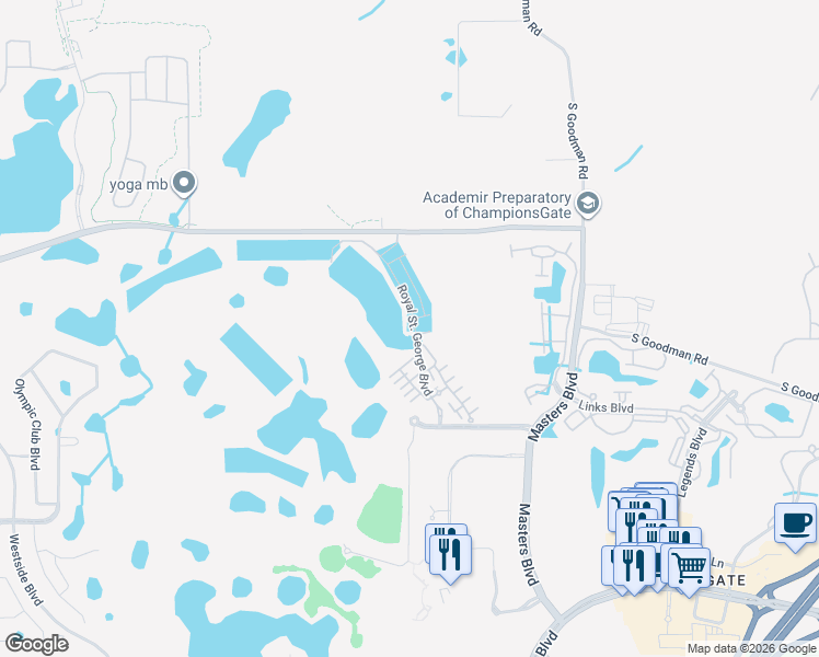 map of restaurants, bars, coffee shops, grocery stores, and more near 1340 Royal Saint George Boulevard in Davenport