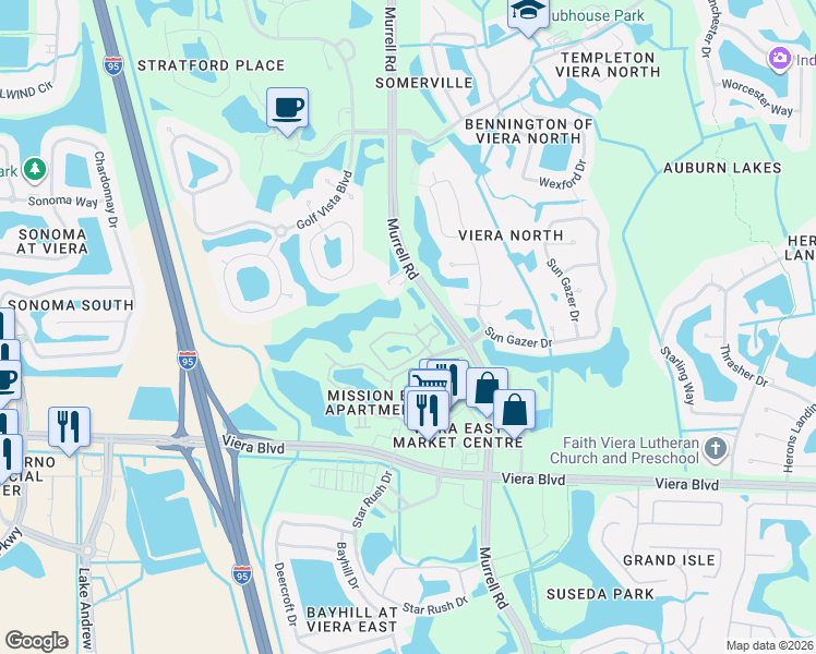 map of restaurants, bars, coffee shops, grocery stores, and more near 4 Long Iron Drive in Rockledge