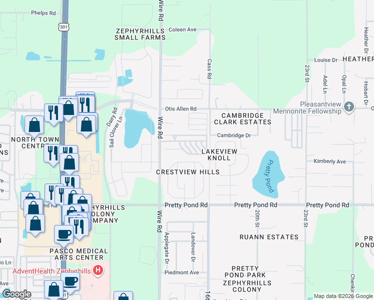 map of restaurants, bars, coffee shops, grocery stores, and more near 7808 Mosby Trail in Zephyrhills