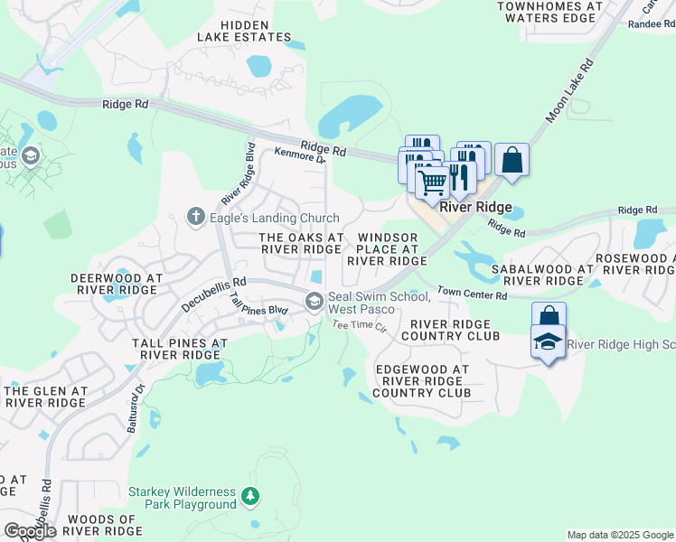 map of restaurants, bars, coffee shops, grocery stores, and more near 7809 Prospect Hill Circle in New Port Richey