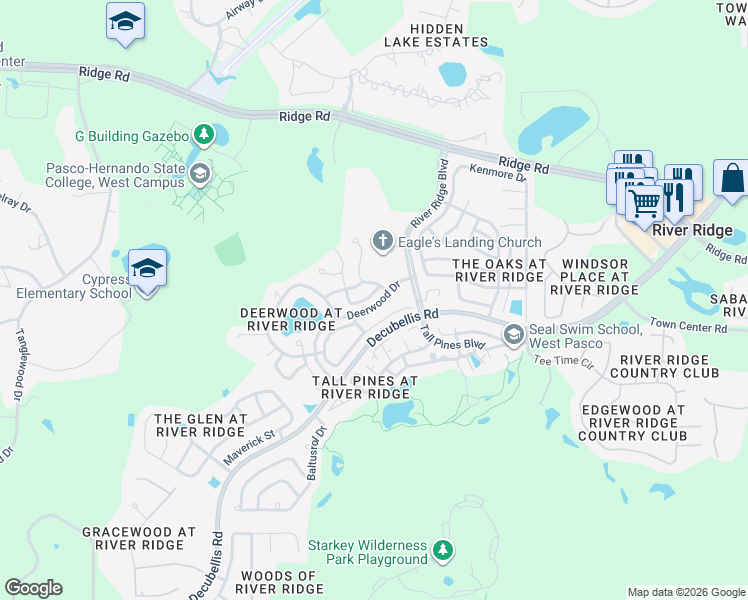 map of restaurants, bars, coffee shops, grocery stores, and more near 7737 Landsdowne Lane in New Port Richey