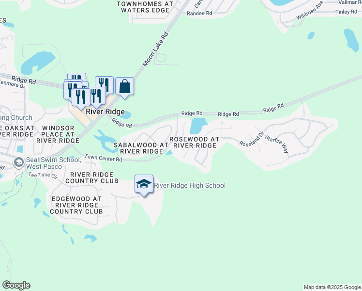 map of restaurants, bars, coffee shops, grocery stores, and more near 7820 Bengal Lane in New Port Richey