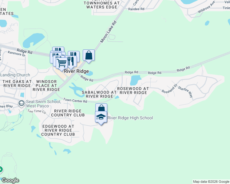 map of restaurants, bars, coffee shops, grocery stores, and more near 7810 Fashion Loop in New Port Richey