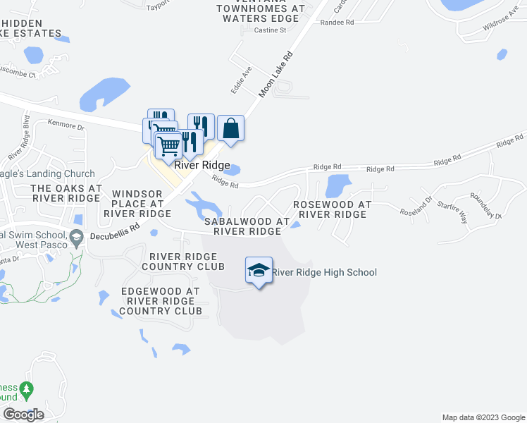 map of restaurants, bars, coffee shops, grocery stores, and more near 11706 Leda Lane in New Port Richey