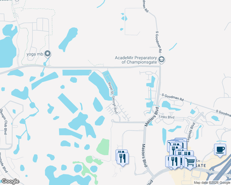 map of restaurants, bars, coffee shops, grocery stores, and more near 1340 Royal Saint George Boulevard in Davenport