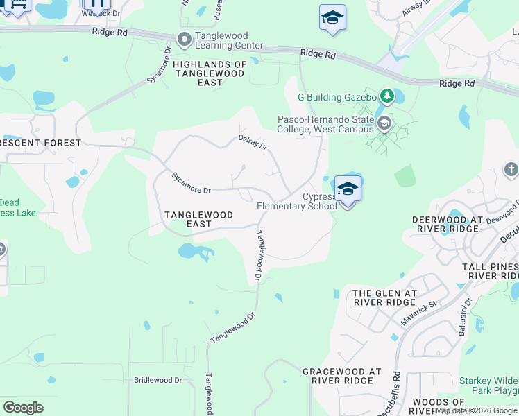 map of restaurants, bars, coffee shops, grocery stores, and more near 7755 Tanglewood Drive in New Port Richey