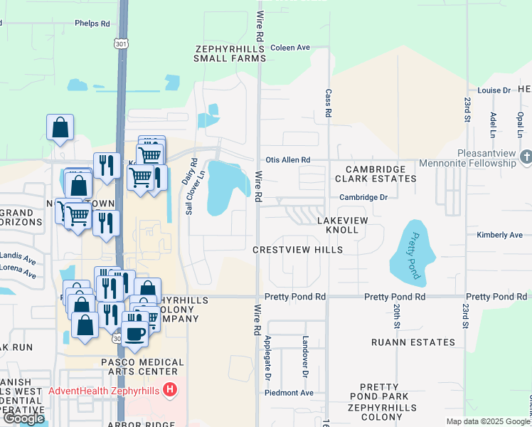 map of restaurants, bars, coffee shops, grocery stores, and more near 38604 Goodland Drive in Zephyrhills