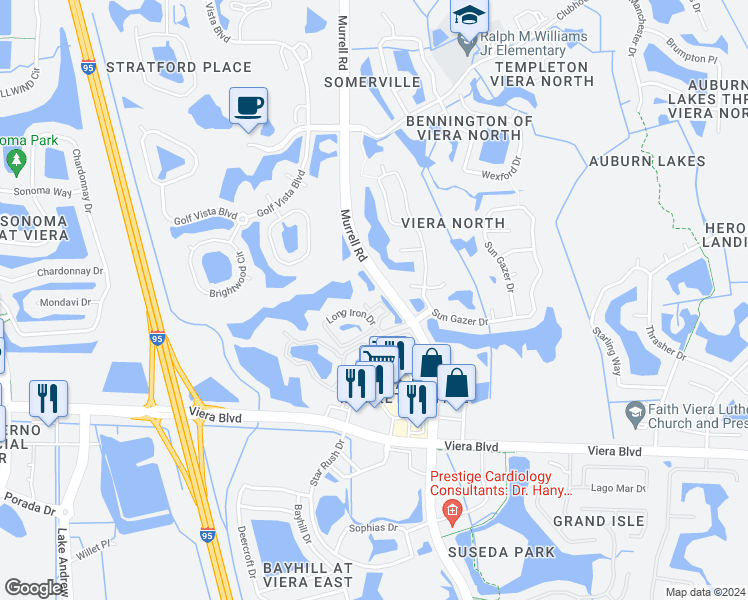 map of restaurants, bars, coffee shops, grocery stores, and more near 2 Rocky Wood Circle in Rockledge