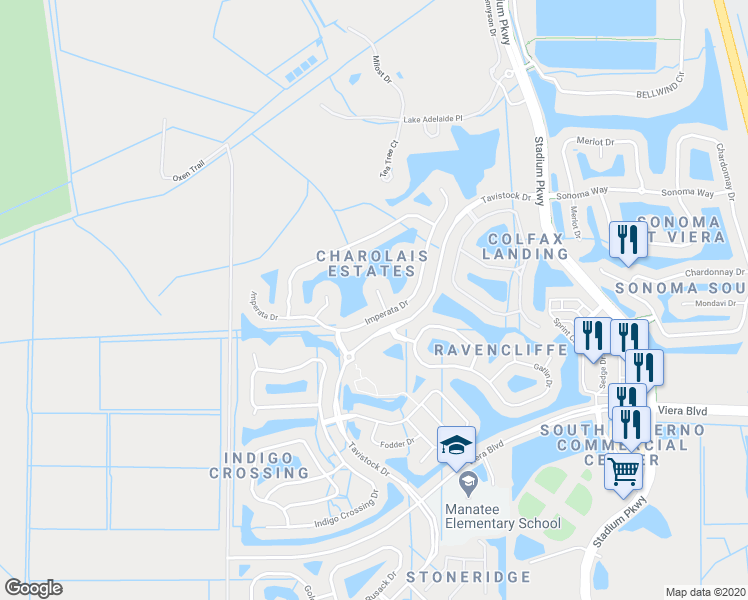 map of restaurants, bars, coffee shops, grocery stores, and more near 5144 Limousin Court in Rockledge