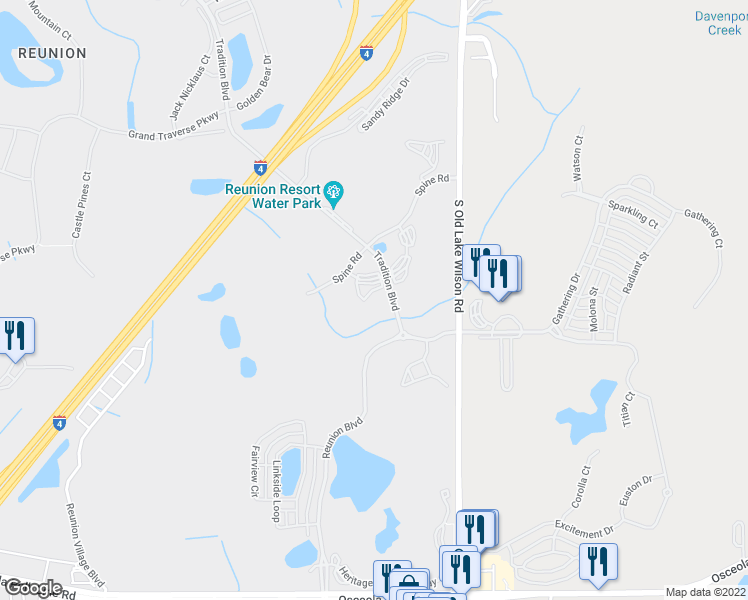map of restaurants, bars, coffee shops, grocery stores, and more near 7652 Whisper Way in Four Corners
