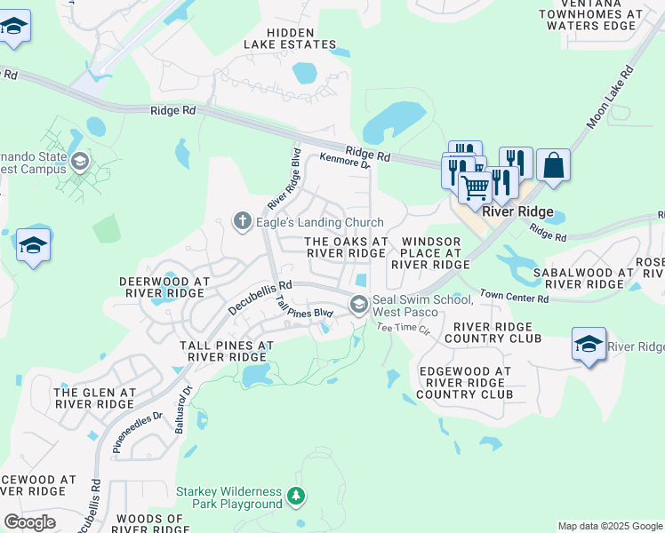 map of restaurants, bars, coffee shops, grocery stores, and more near 10924 Belmont Drive in New Port Richey