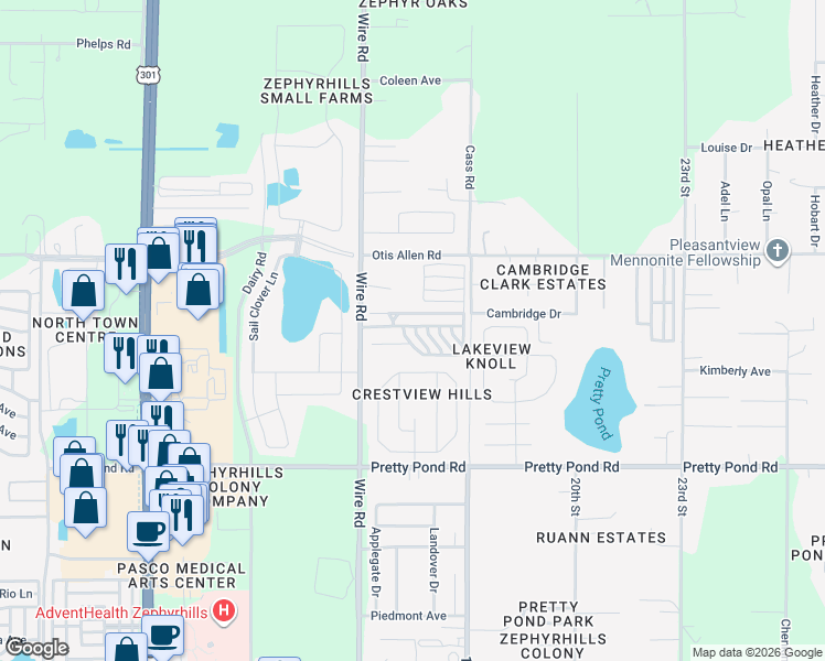 map of restaurants, bars, coffee shops, grocery stores, and more near 7808 Mosby Trail in Zephyrhills