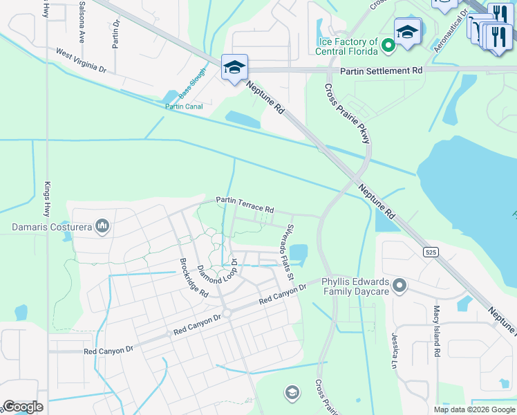 map of restaurants, bars, coffee shops, grocery stores, and more near 1935 Partin Terrace Road in Kissimmee