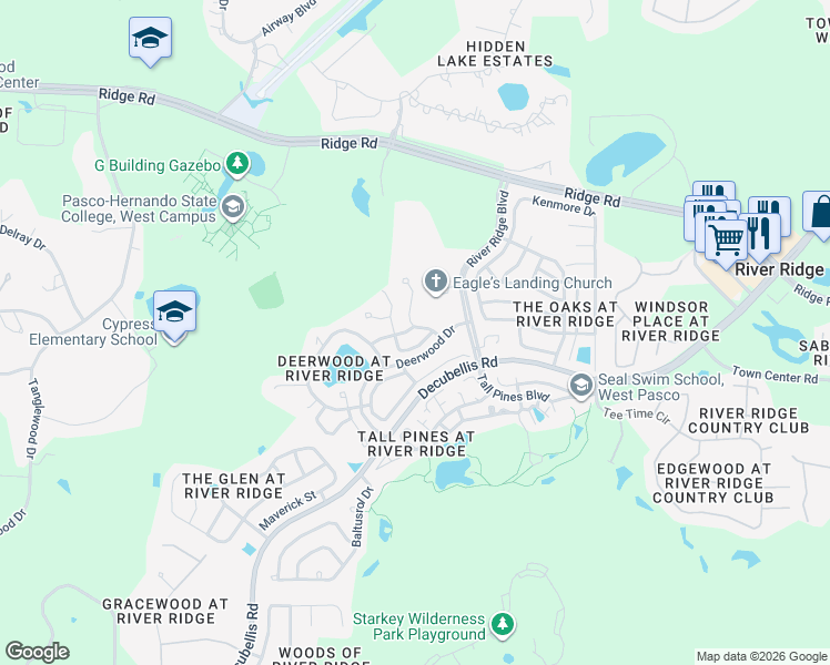 map of restaurants, bars, coffee shops, grocery stores, and more near 7737 Landsdowne Lane in New Port Richey