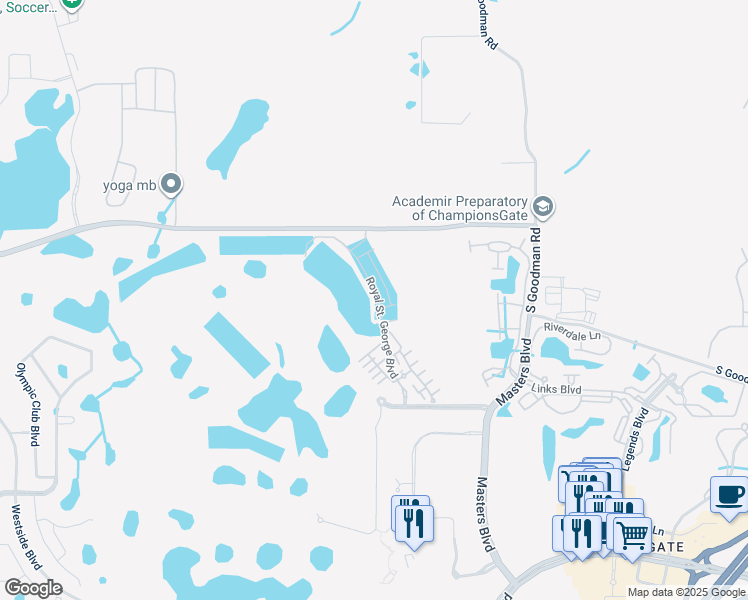 map of restaurants, bars, coffee shops, grocery stores, and more near 1340 Royal Saint George Boulevard in Davenport