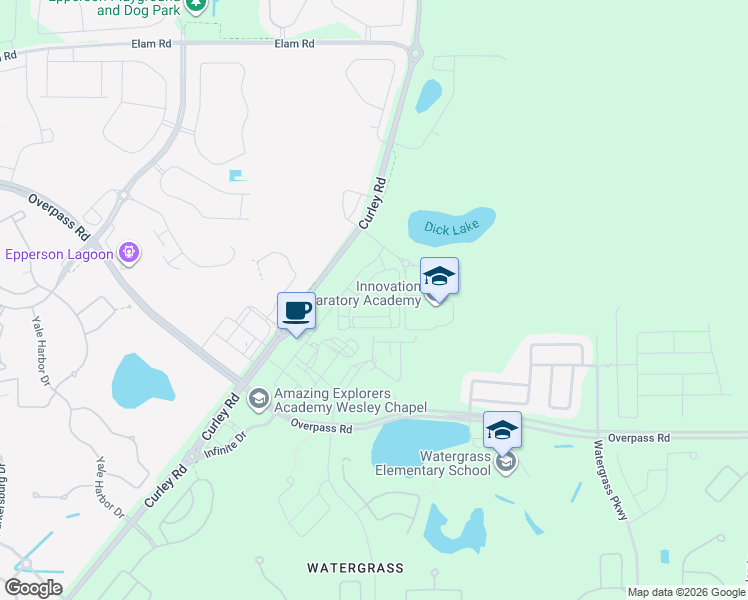 map of restaurants, bars, coffee shops, grocery stores, and more near 7575 Windchase Way in Zephyrhills