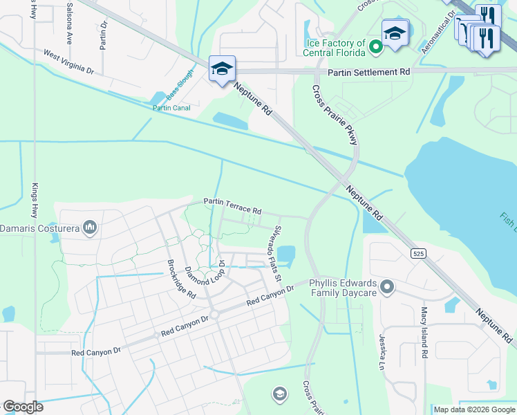 map of restaurants, bars, coffee shops, grocery stores, and more near 1935 Partin Terrace Road in Kissimmee