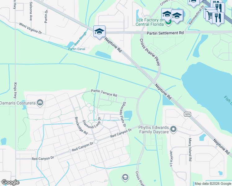 map of restaurants, bars, coffee shops, grocery stores, and more near 1935 Partin Terrace Road in Kissimmee