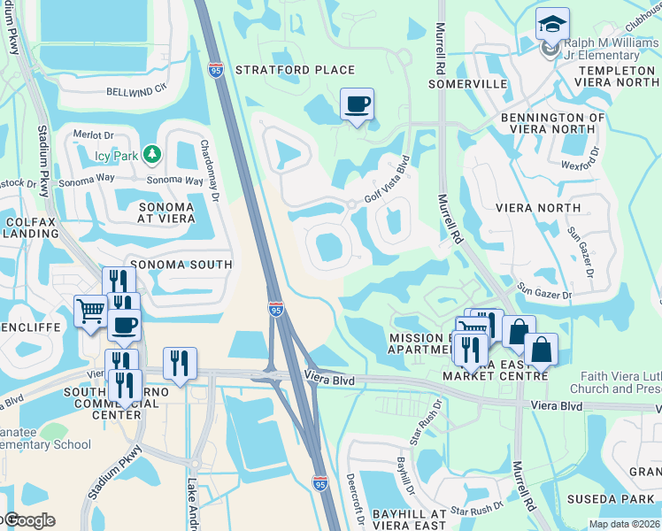 map of restaurants, bars, coffee shops, grocery stores, and more near 2243 Brightwood Circle in Rockledge