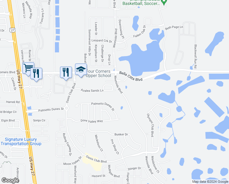 map of restaurants, bars, coffee shops, grocery stores, and more near 8908 Azalea Sands Lane in Davenport